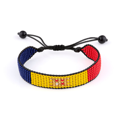Bracelet Drapeau Andorran : Bracelet ajustable perlé fait main