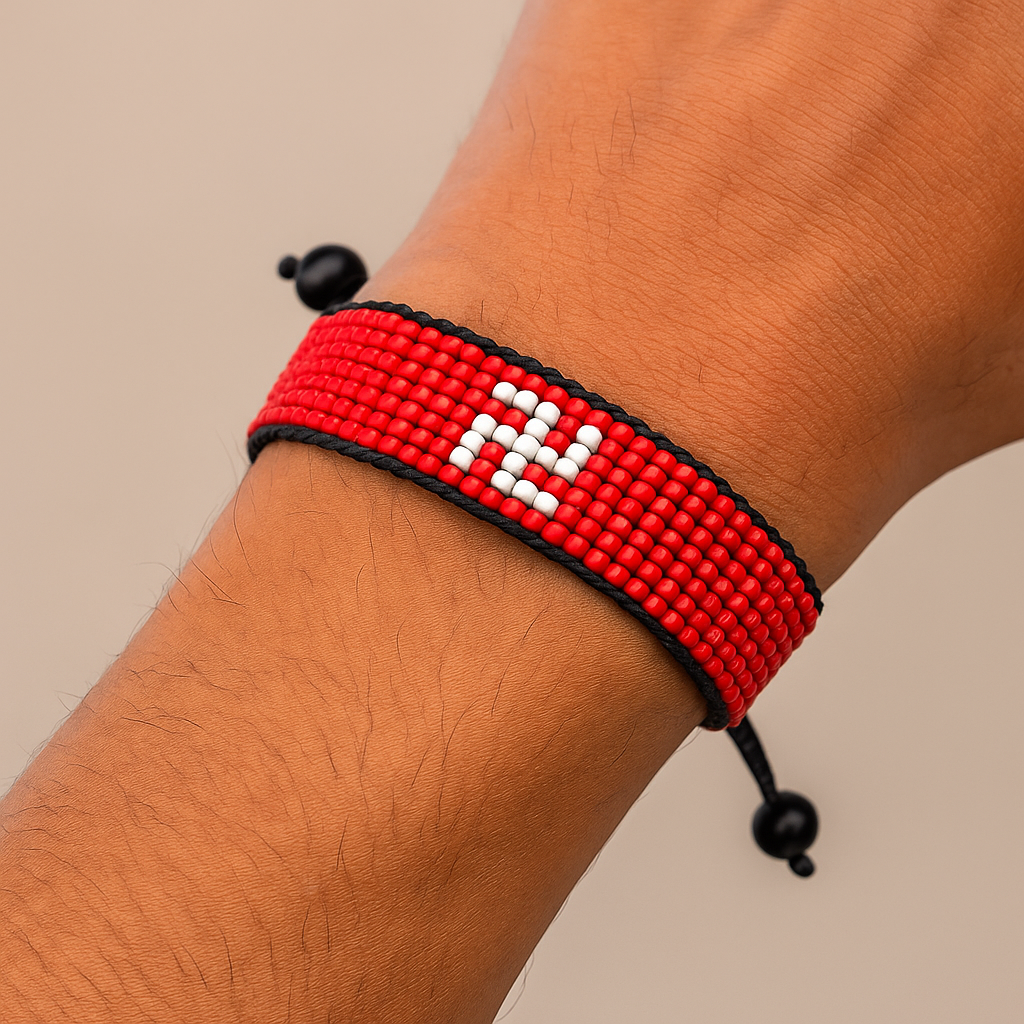 Hong Kong Flag Bracelet: Handmade Bracelet, Adjustable Beaded Wristband