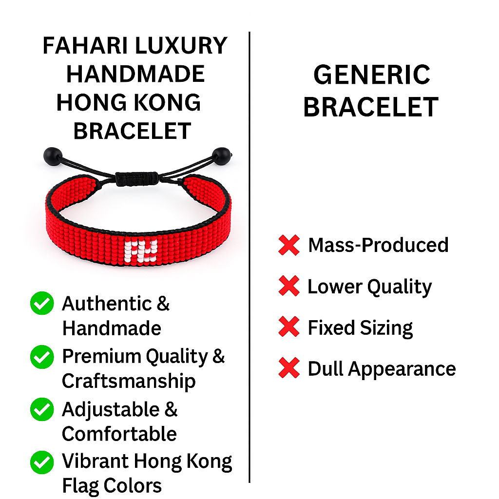 Hong Kong Flag Bracelet: Handmade Bracelet, Adjustable Beaded Wristband