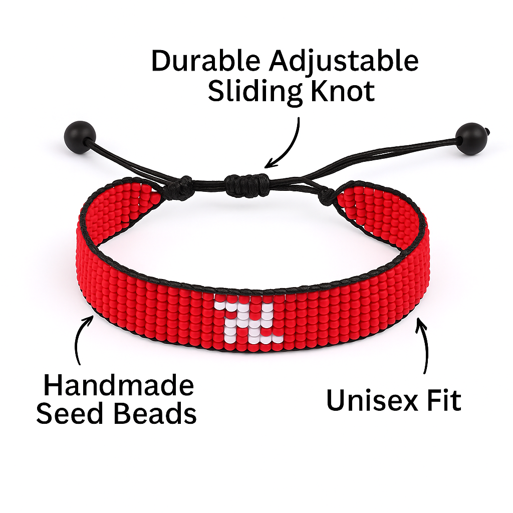 Hong Kong Flag Bracelet: Handmade Bracelet, Adjustable Beaded Wristband