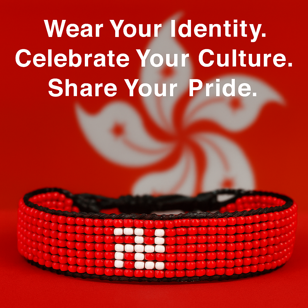 Hong Kong Flag Bracelet: Handmade Bracelet, Adjustable Beaded Wristband