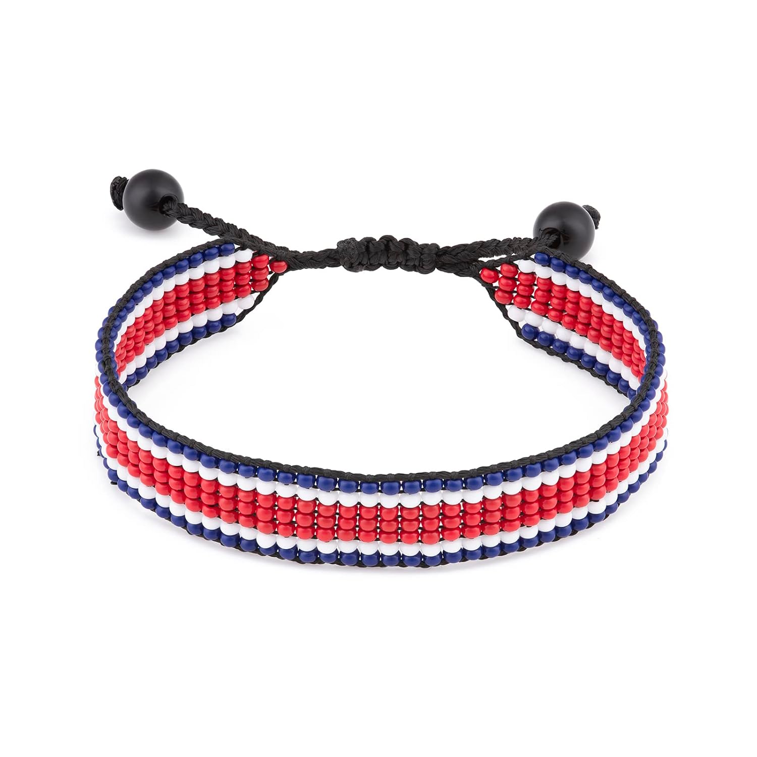 Costa Rica Flag Bracelet: Handmade Bracelet, Adjustable Beaded Boho-Style Rope Bangle with Patriotic Design