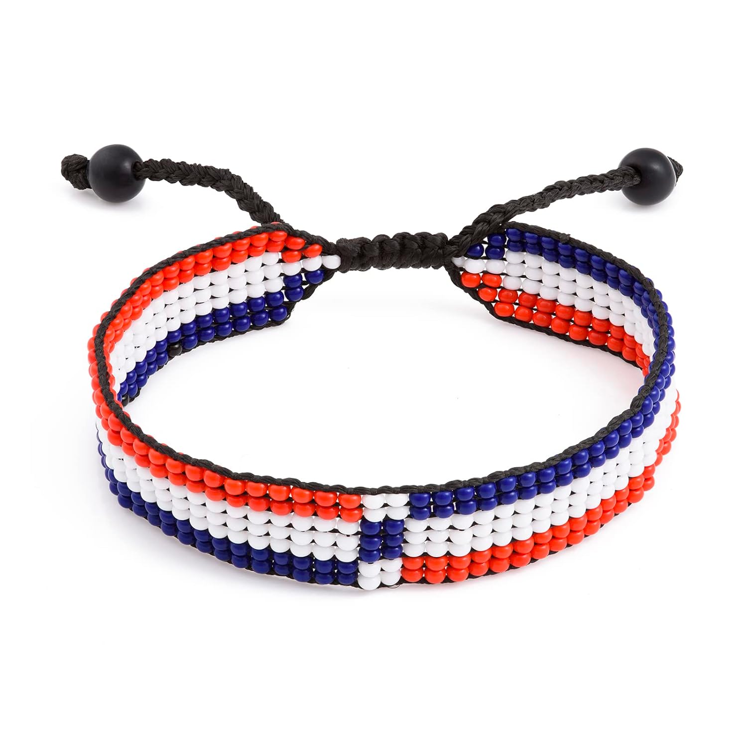Dominican Republic Flag Bracelet: Handmade Bracelet, Adjustable Beaded Boho-Style Rope Bangle with Patriotic Design