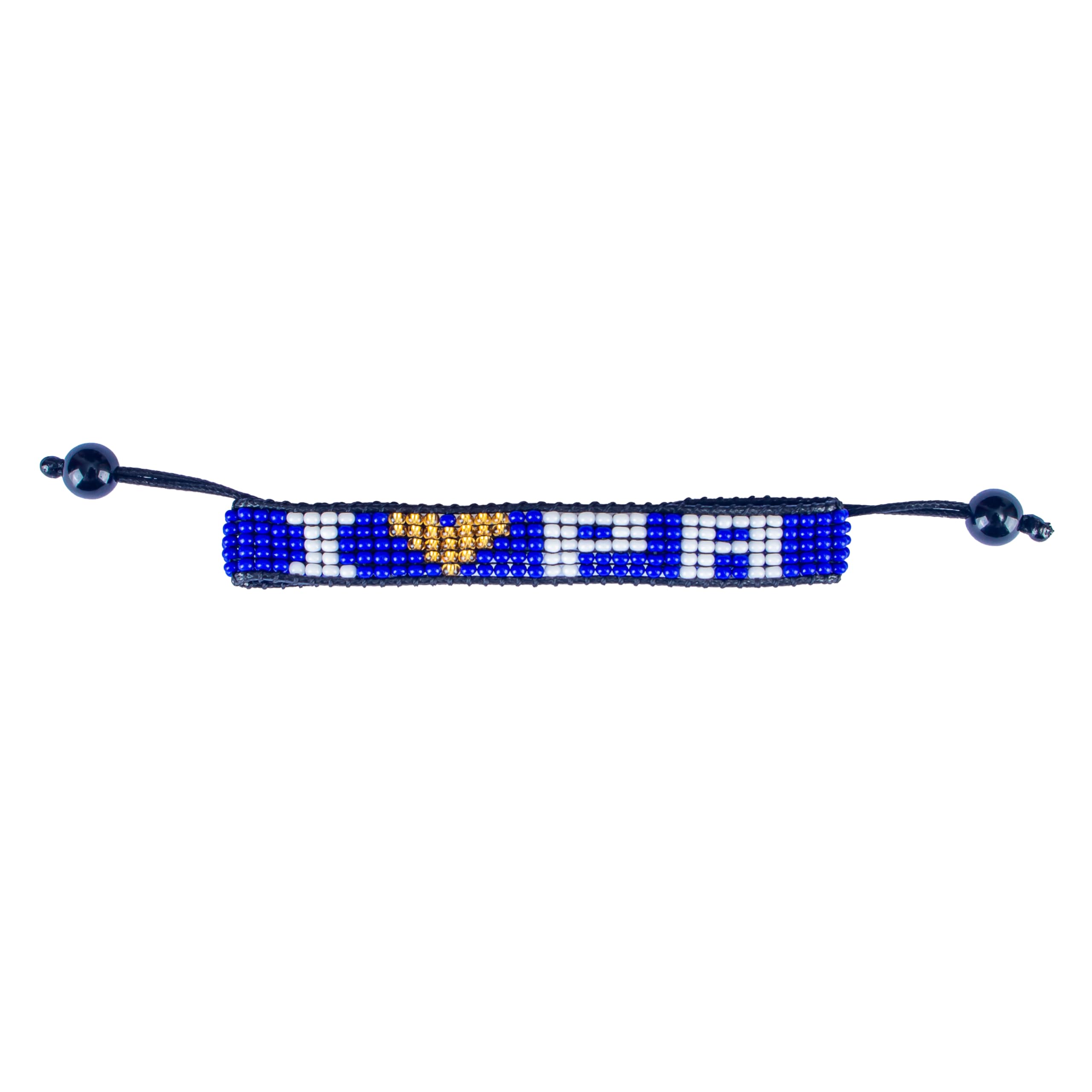 Beaded I Love PA Bracelet, Blue and Gold with Adjustable String