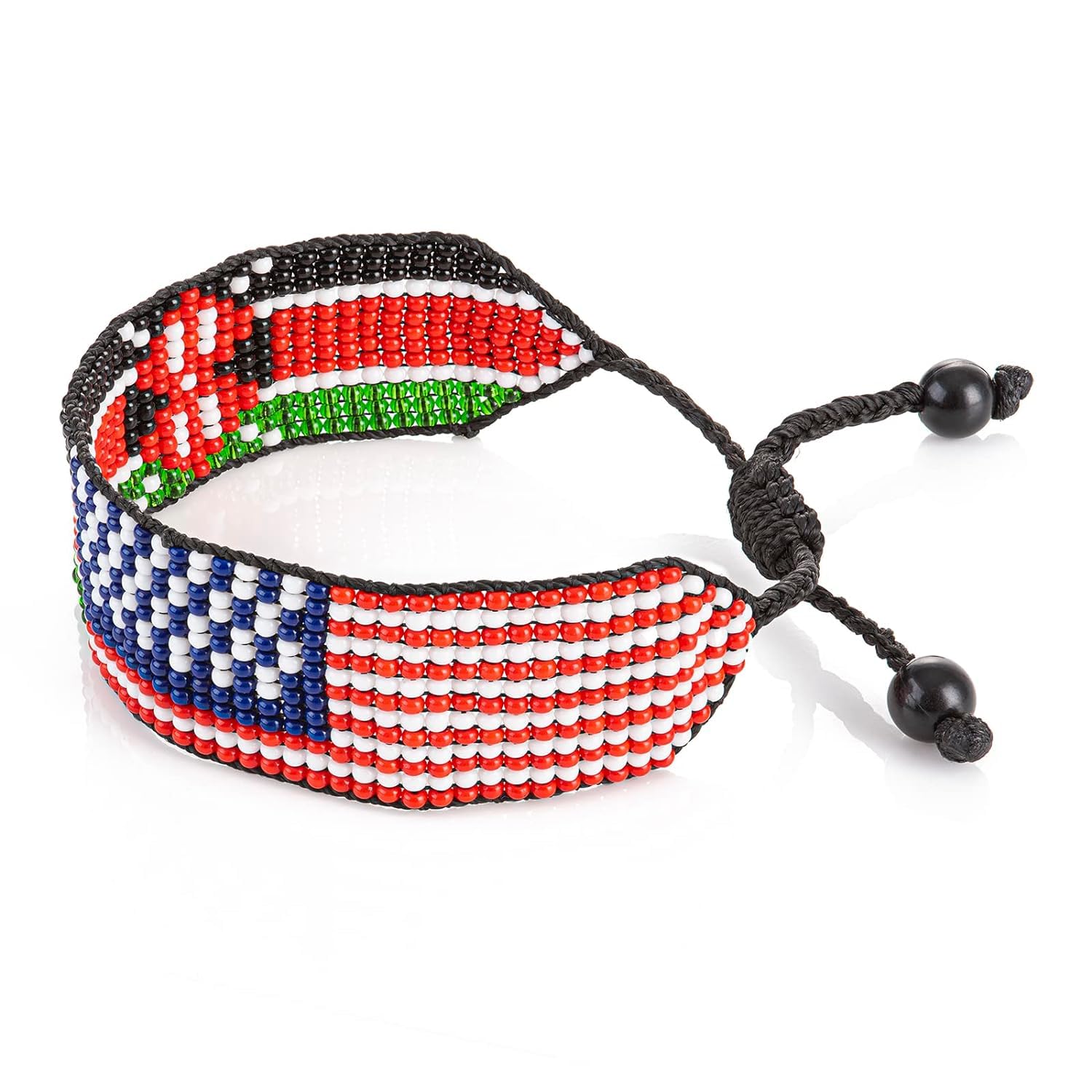 KENYA/USA Dual-Flag Bracelet - Handmade Country Flag Color Handmade Wrist Wrap Bracelet - Beaded and Boho Style Rope Bracelet - Adjustible Bracelet