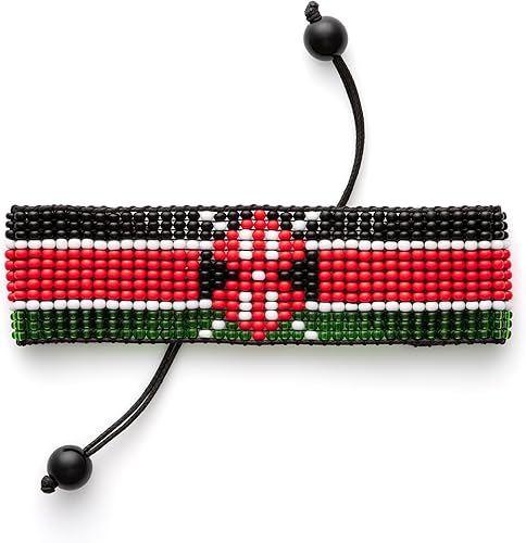 Bracelet de perles drapeau du Kenya - Fait main et ajustable, Montrez votre fierté (Kenya)