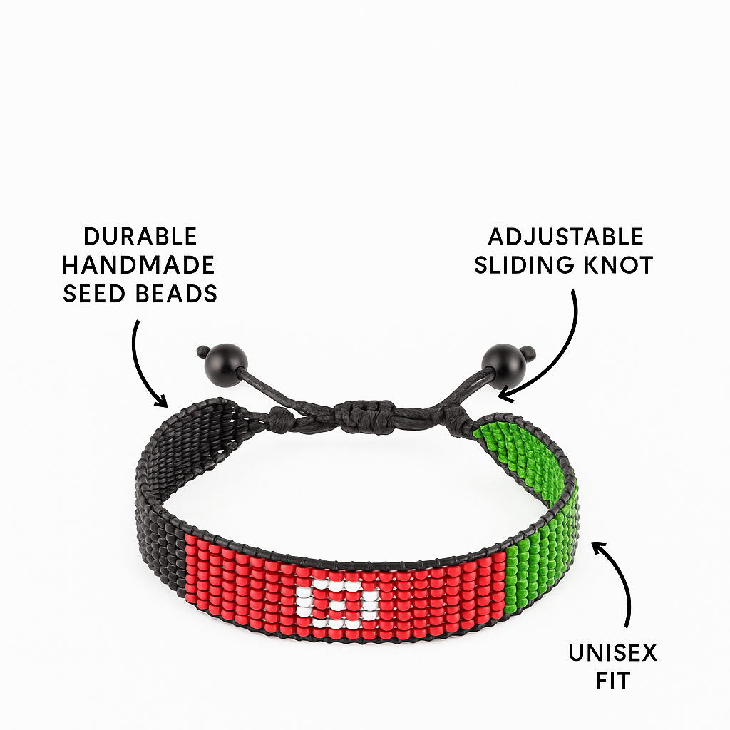 Afghanistan Flag Bracelet: Handmade, Adjustable Beaded Wristband