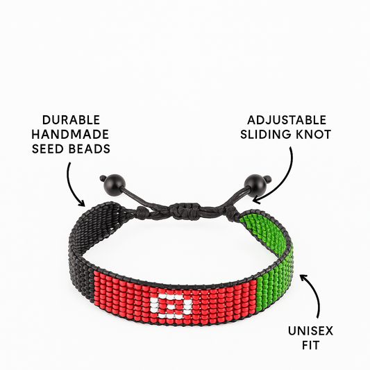 Afghanistan Flag Bracelet: Handmade, Adjustable Beaded Wristband