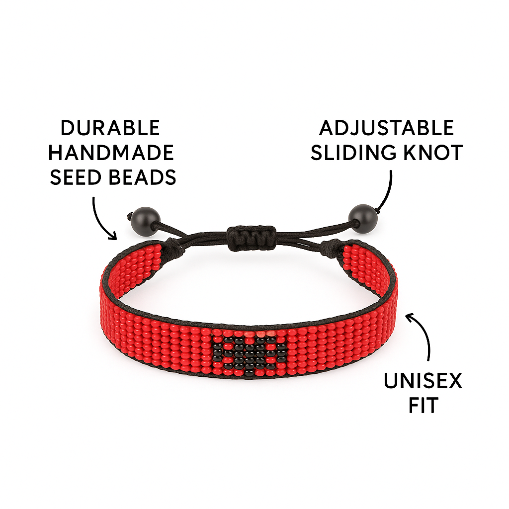 Albania Flag Bracelet: Handmade, Adjustable Beaded Wristband