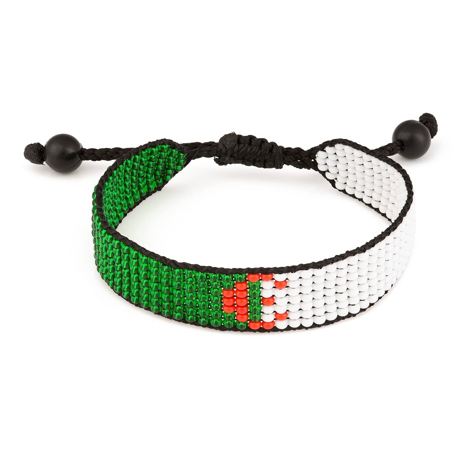 Algeria Flag Bracelet: Handmade Bracelet, Adjustable Beaded Boho-Style Rope Bangle with Patriotic Design