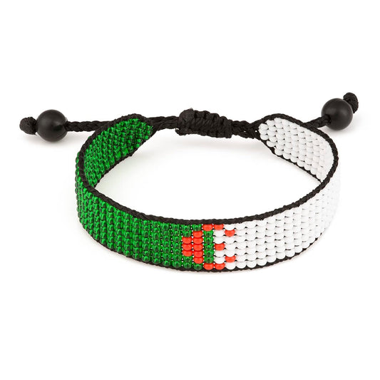 Algeria Flag Bracelet: Handmade Bracelet, Adjustable Beaded Boho-Style Rope Bangle with Patriotic Design