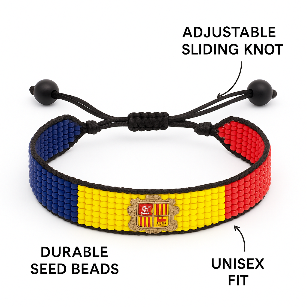 Andorra Flag Bracelet: Handmade Adjustable Beaded Wristband