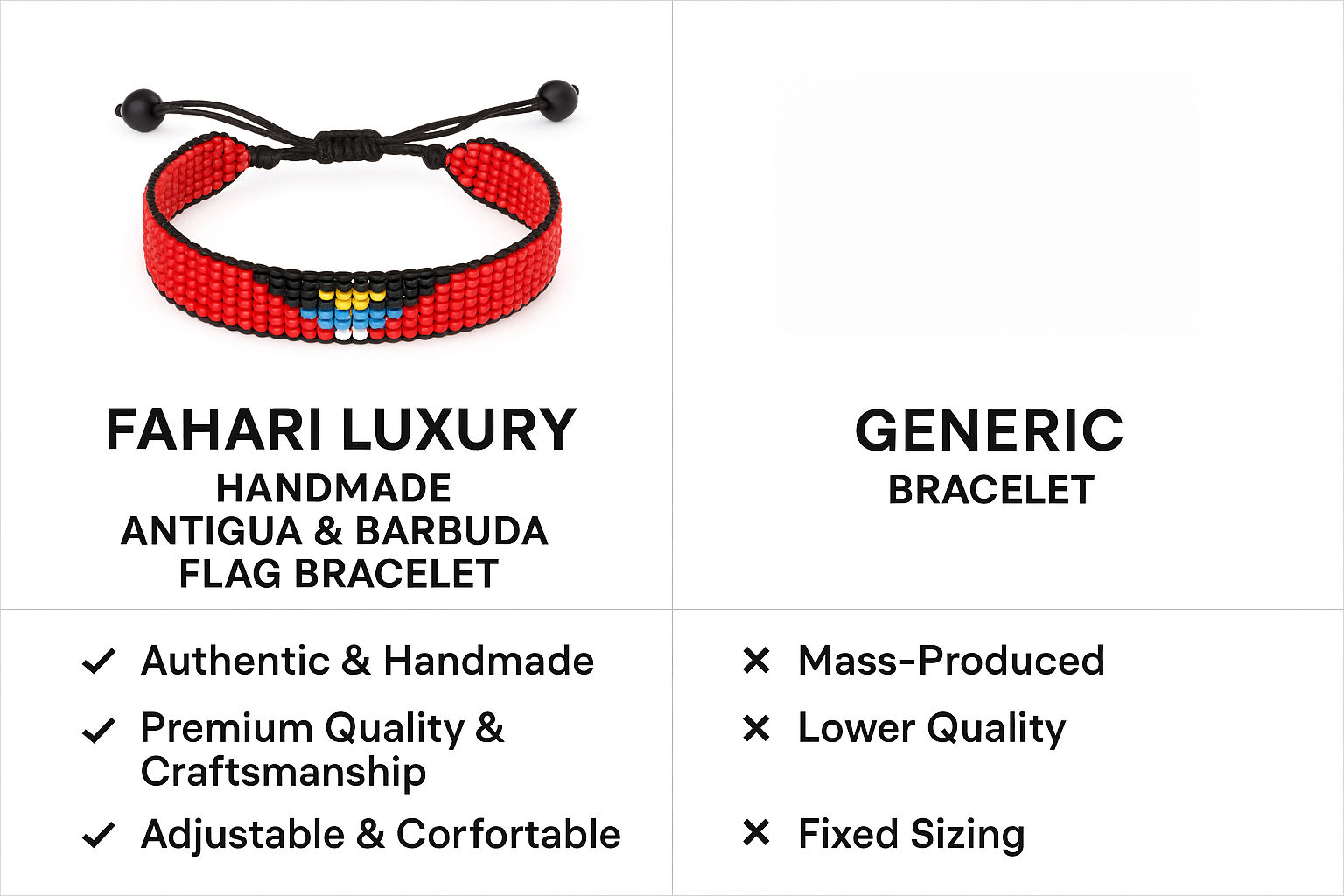 Antigua and Barbuda Flag Bracelet: Handmade Adjustable Beaded Wristband