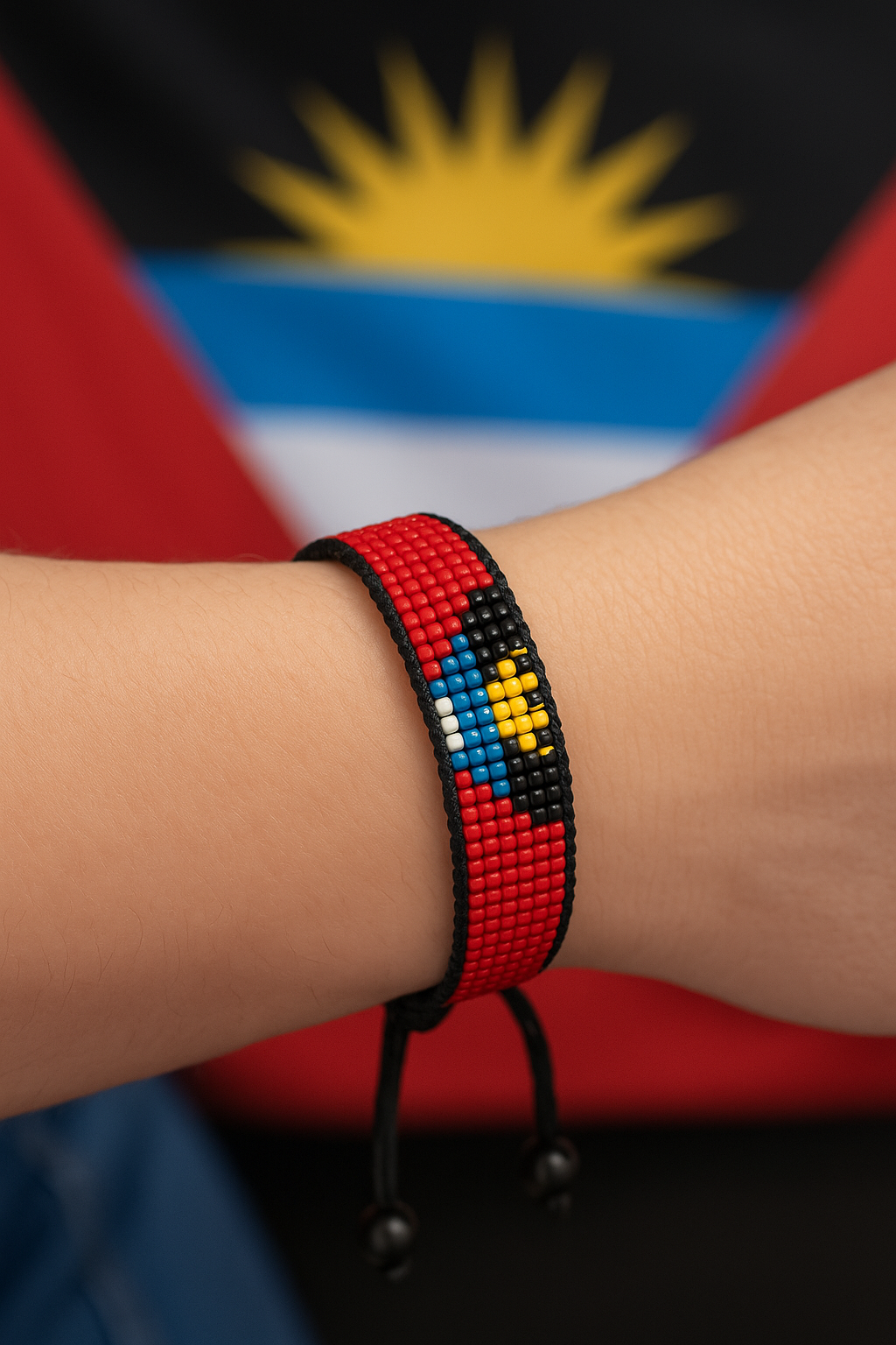 Antigua and Barbuda Flag Bracelet: Handmade Adjustable Beaded Wristband