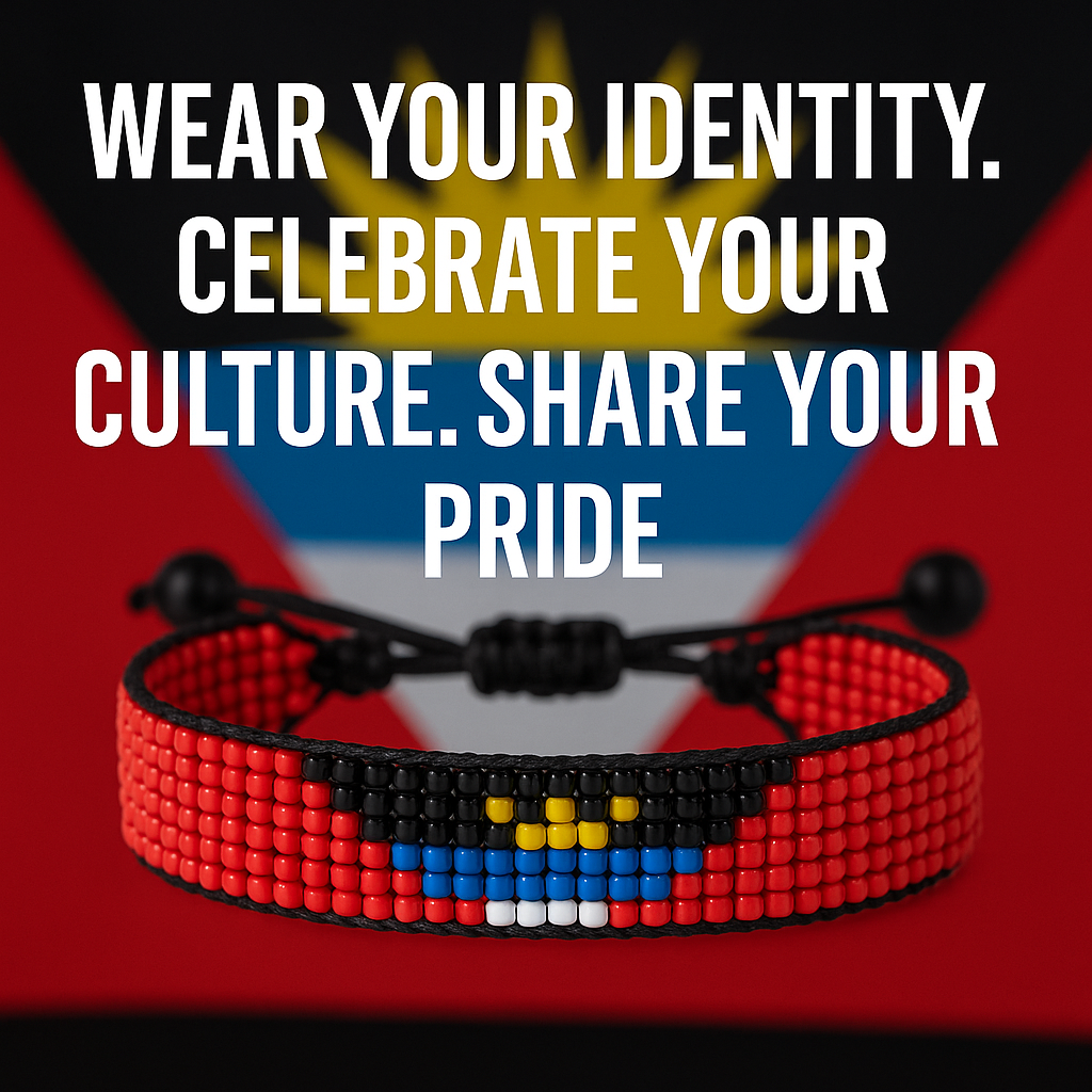 Antigua and Barbuda Flag Bracelet: Handmade Adjustable Beaded Wristband