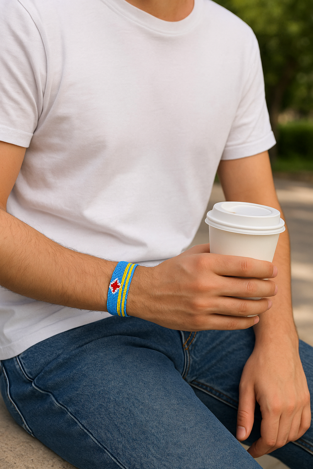 Aruba Flag Bracelet: Handmade, Adjustable String Beaded Wristband