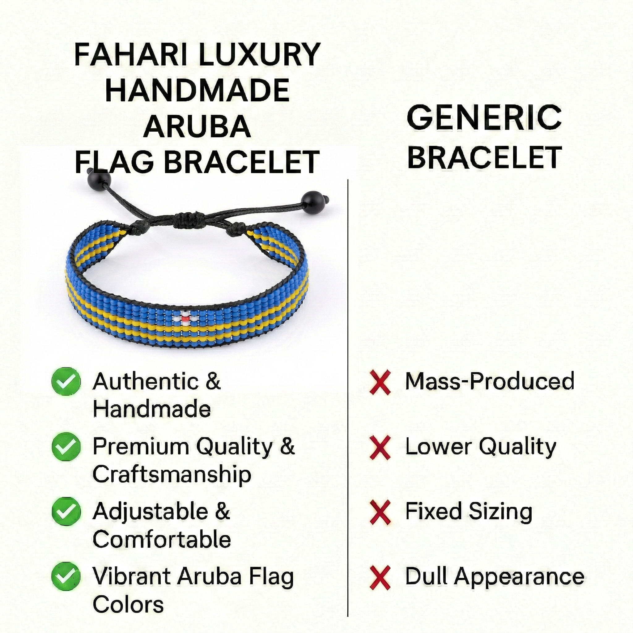 Aruba Flag Bracelet: Handmade, Adjustable String Beaded Wristband