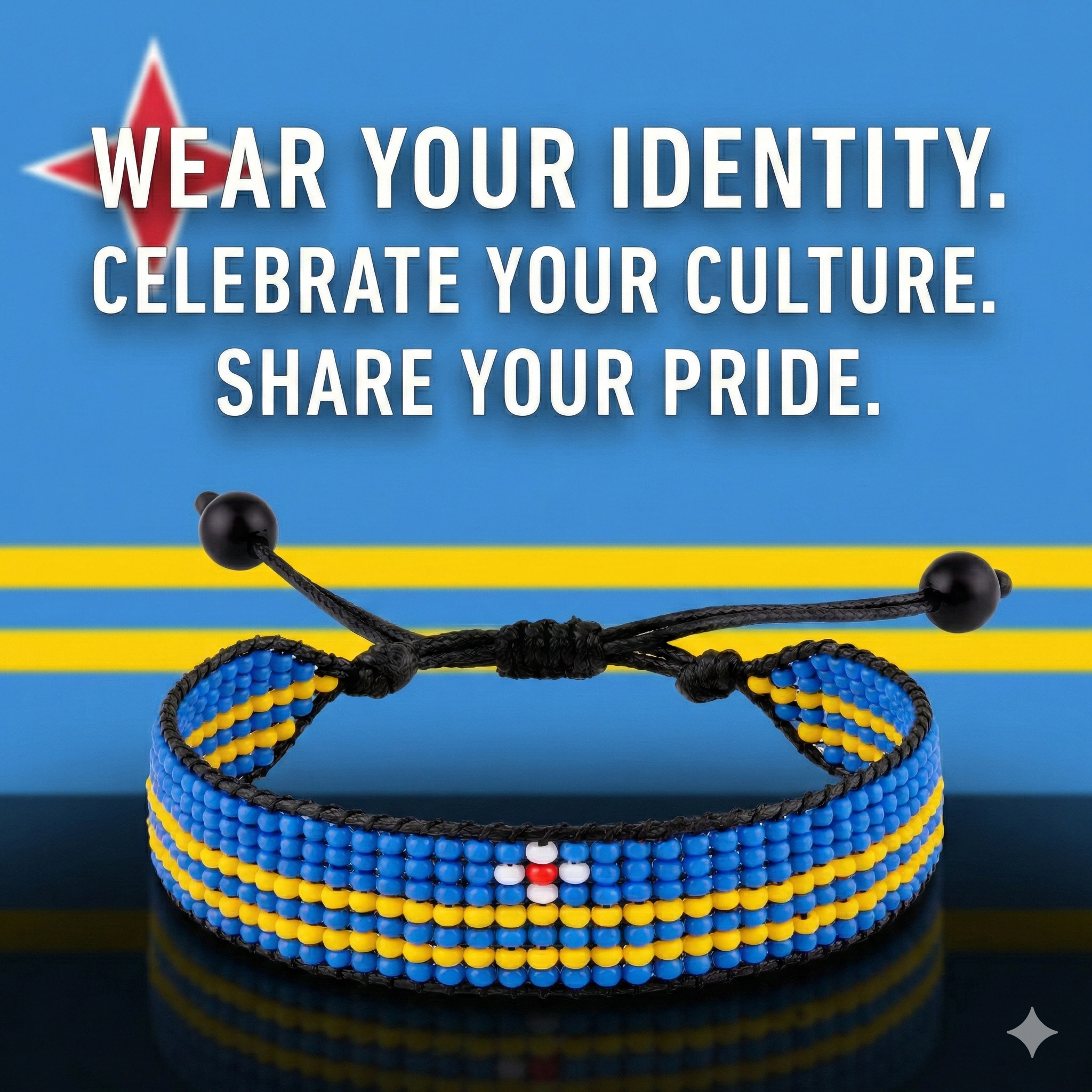 Aruba Flag Bracelet: Handmade, Adjustable String Beaded Wristband