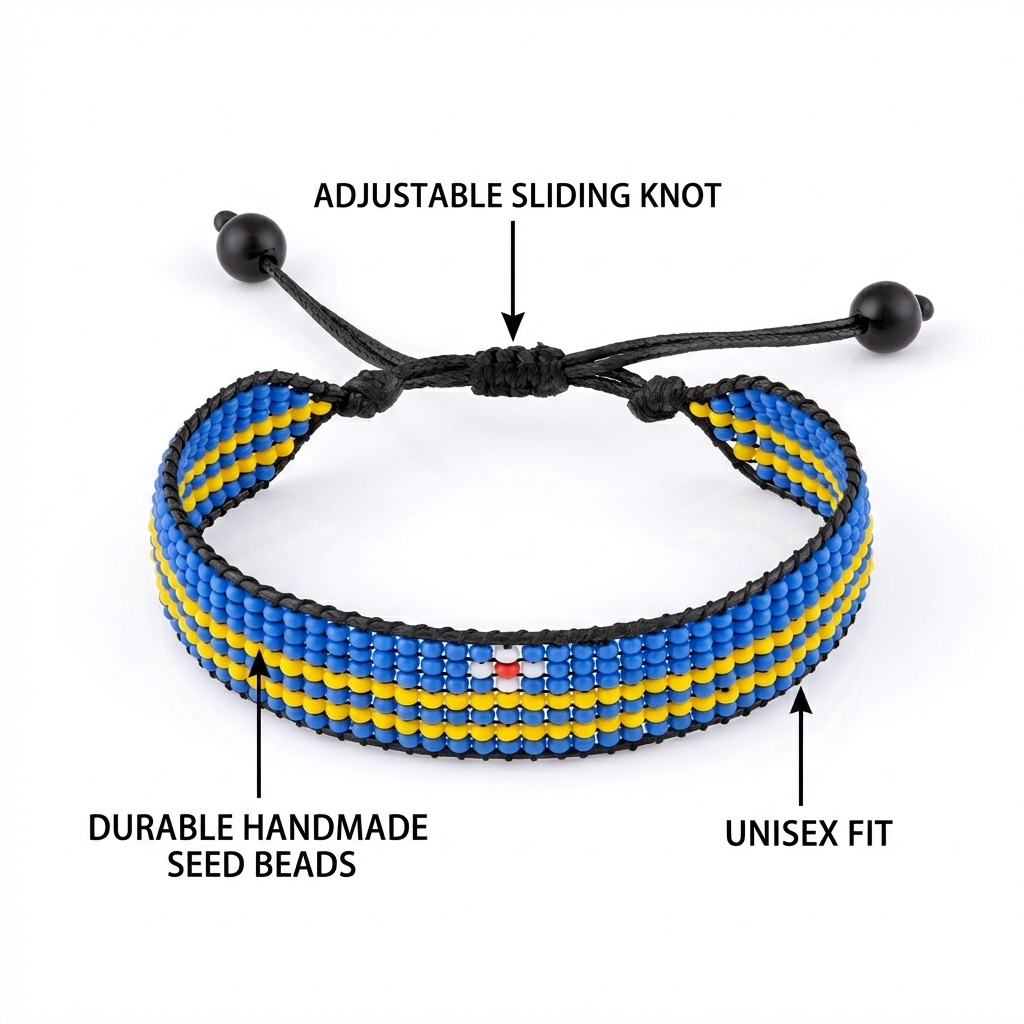 Aruba Flag Bracelet: Handmade, Adjustable String Beaded Wristband