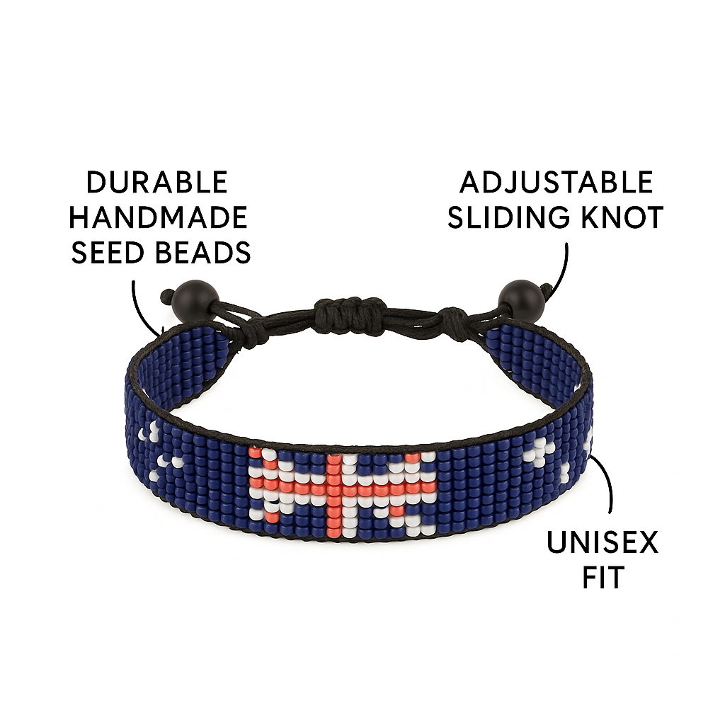 Australia Flag Bracelet: Handmade, Adjustable String Beaded Wristband