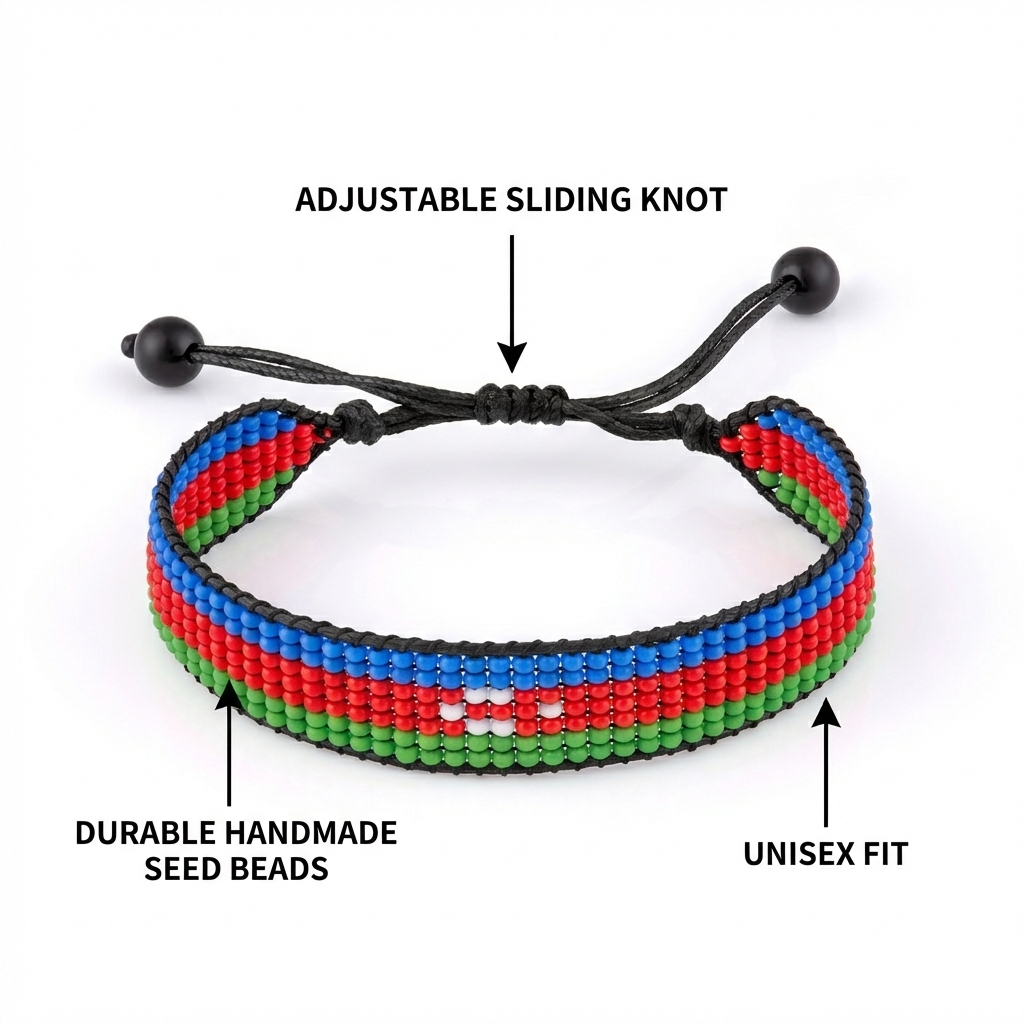 Aserbaidschan Flaggenarmband: Handgefertigtes, verstellbares Perlenarmband