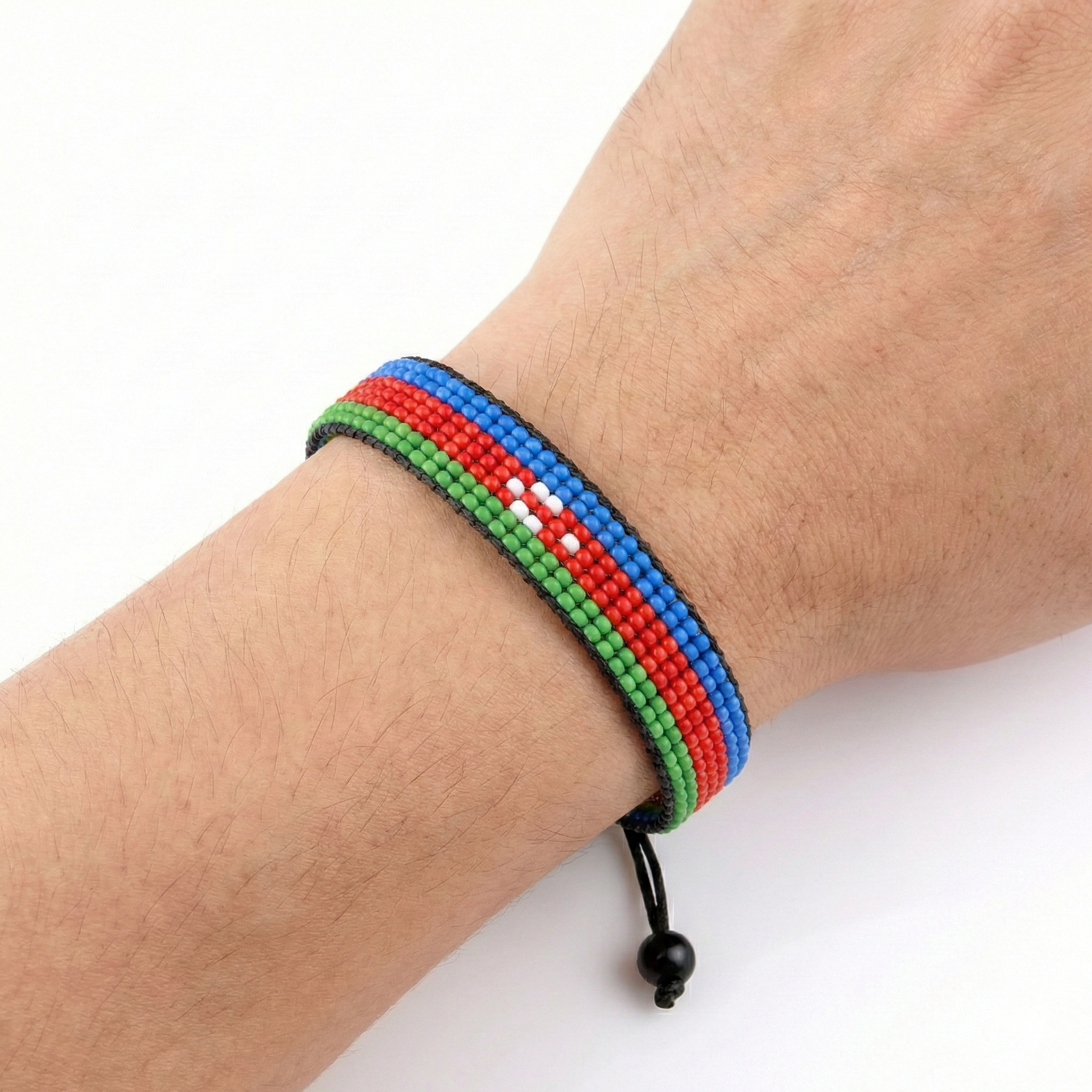 Bracelet drapeau de l'Azerbaïdjan : Fait main, bracelet réglable en perles
