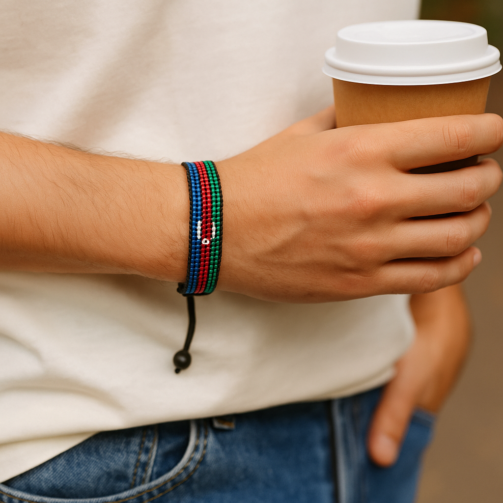 Bracelet drapeau de l'Azerbaïdjan : Fait main, bracelet réglable en perles