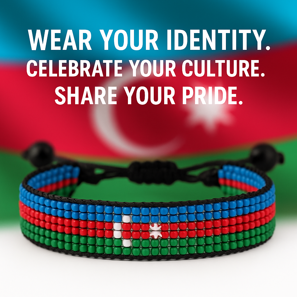 Azerbaijan Flag Bracelet: Handmade, Adjustable String Beaded Wristband