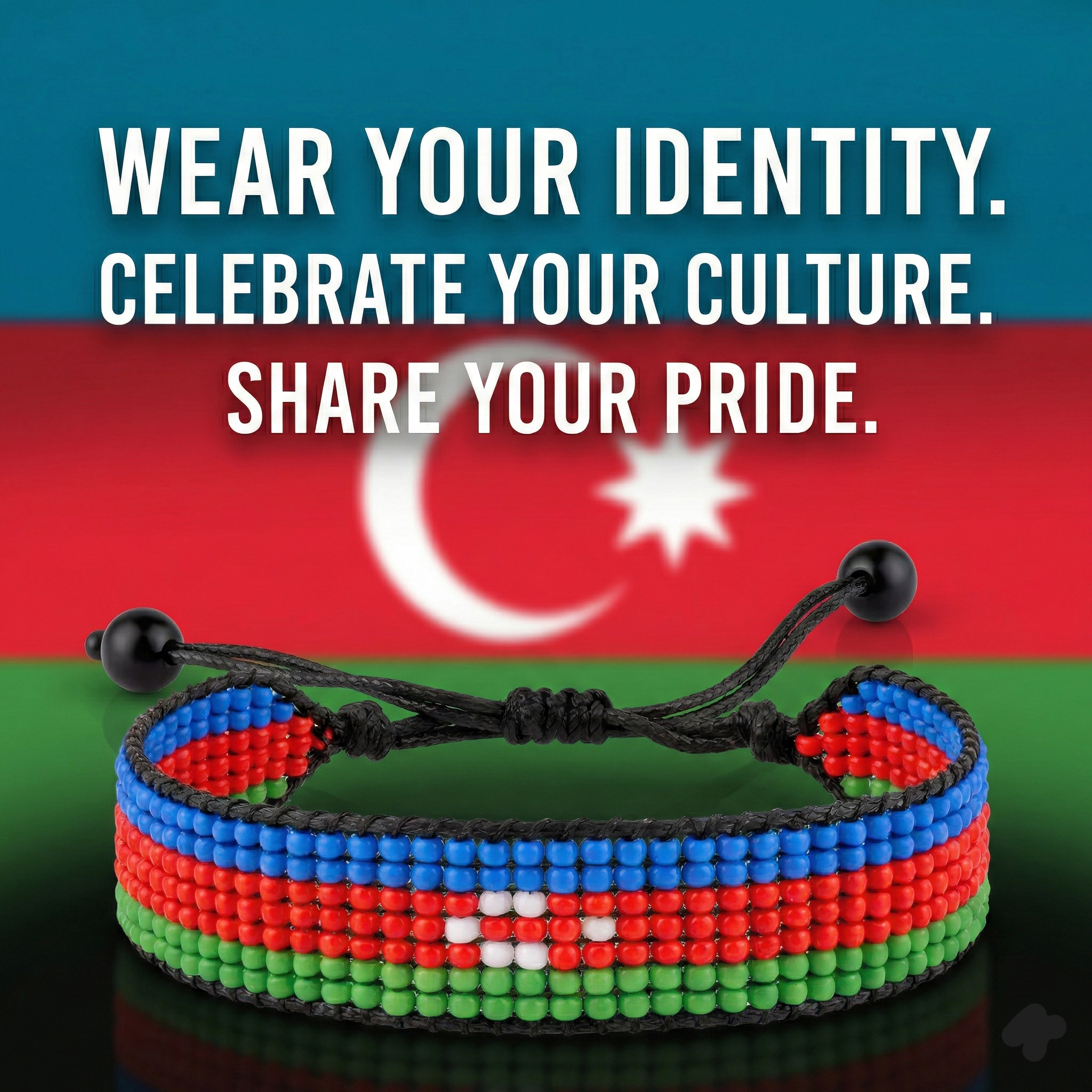 Bracelet drapeau de l'Azerbaïdjan : Fait main, bracelet réglable en perles