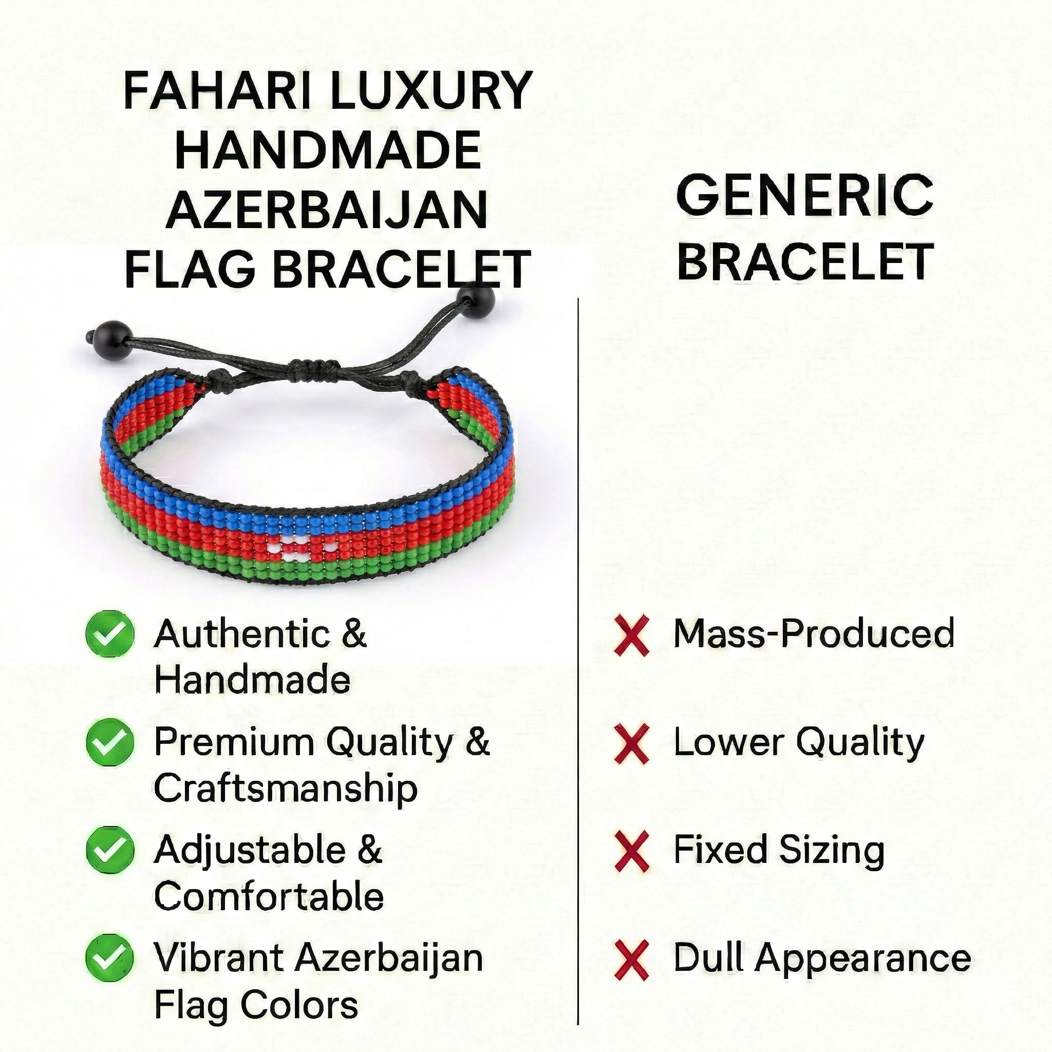 Bracelet drapeau de l'Azerbaïdjan : Fait main, bracelet réglable en perles