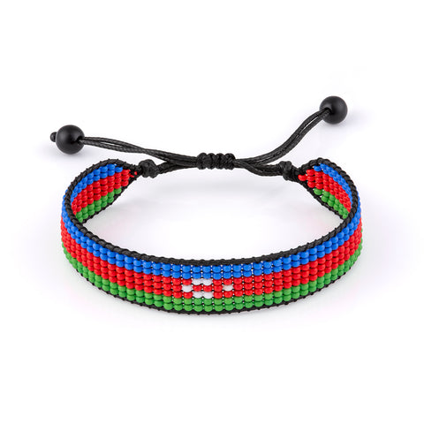 Azerbaijan Flag Bracelet: Handmade, Adjustable String Beaded Wristband