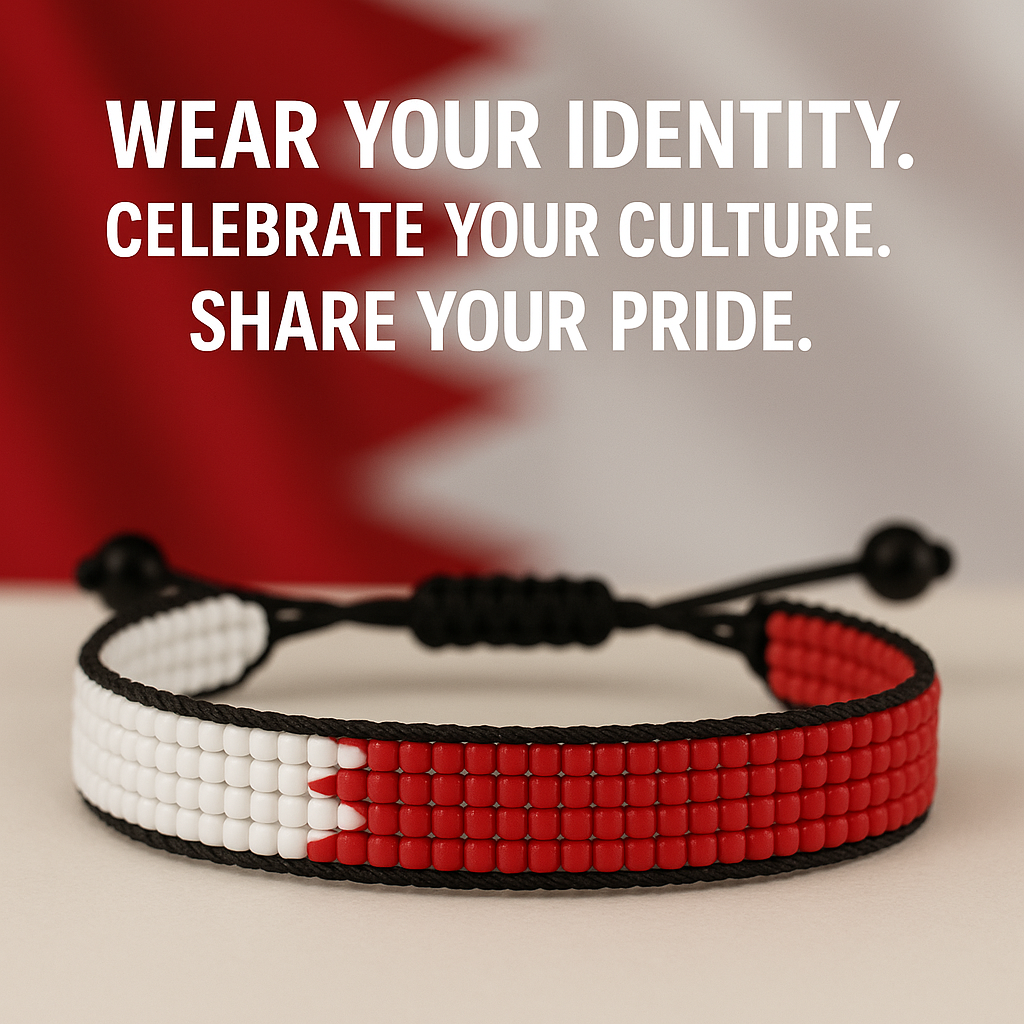 Bahrain Flag Bracelet: Handmade Beaded, with Adjustable String