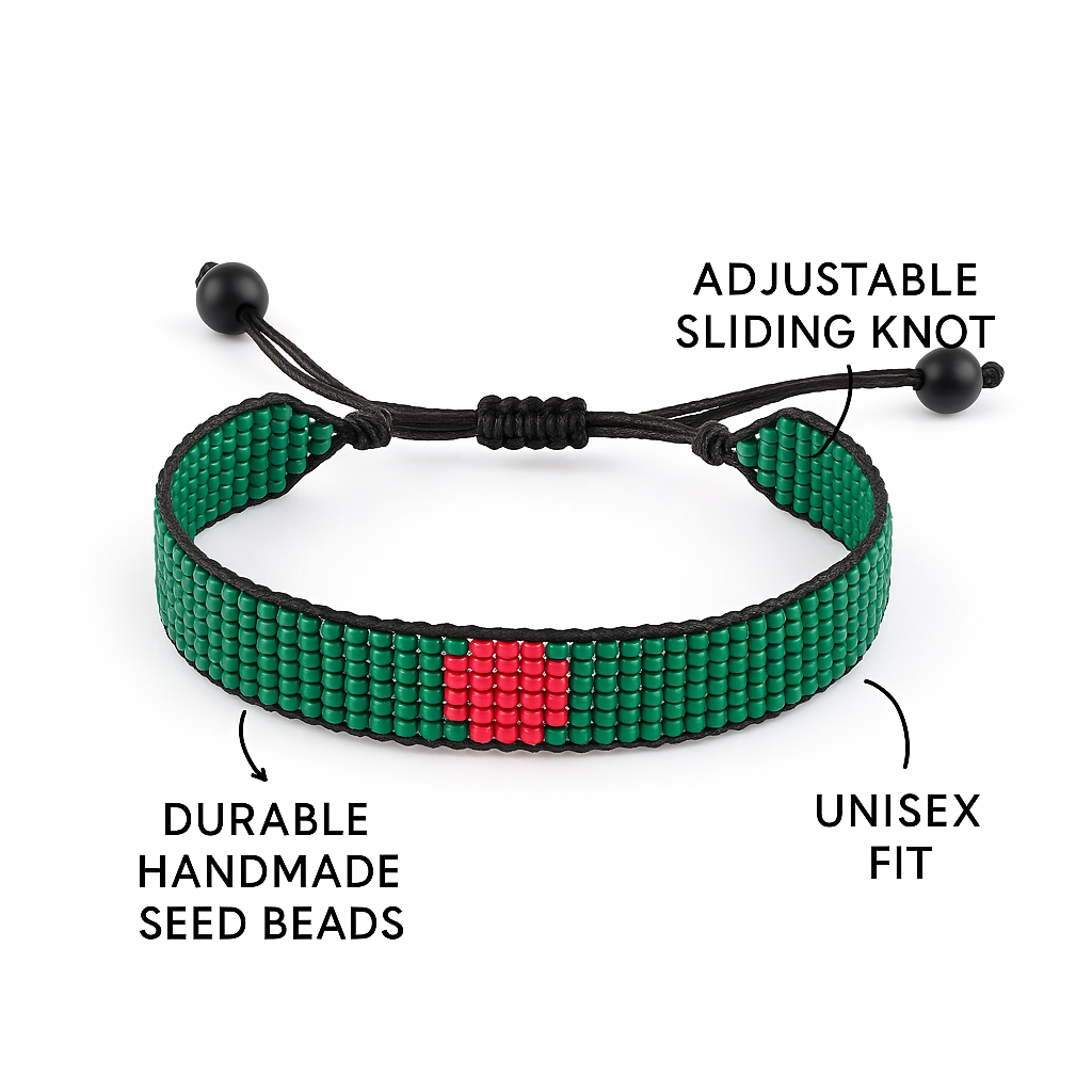 Bangladesh Flag Bracelet: Handmade Beaded, Adjustable String Bracelet