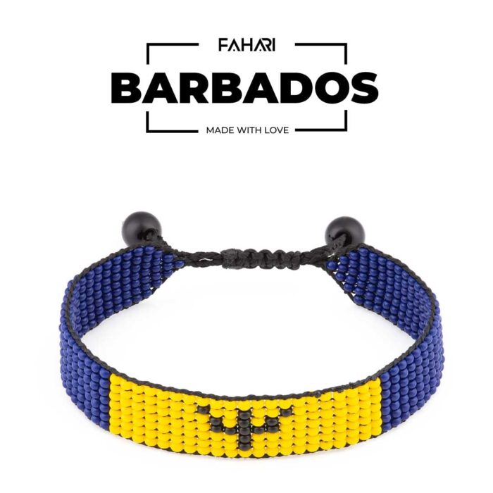 Barbados Flag Bracelet: Handmade Bracelet, Adjustable Beaded String with Patriotic Design