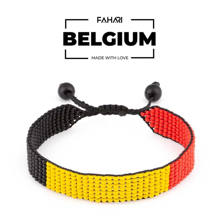 Belgium Flag Bracelet: Handmade Bracelet, Adjustable Beaded String