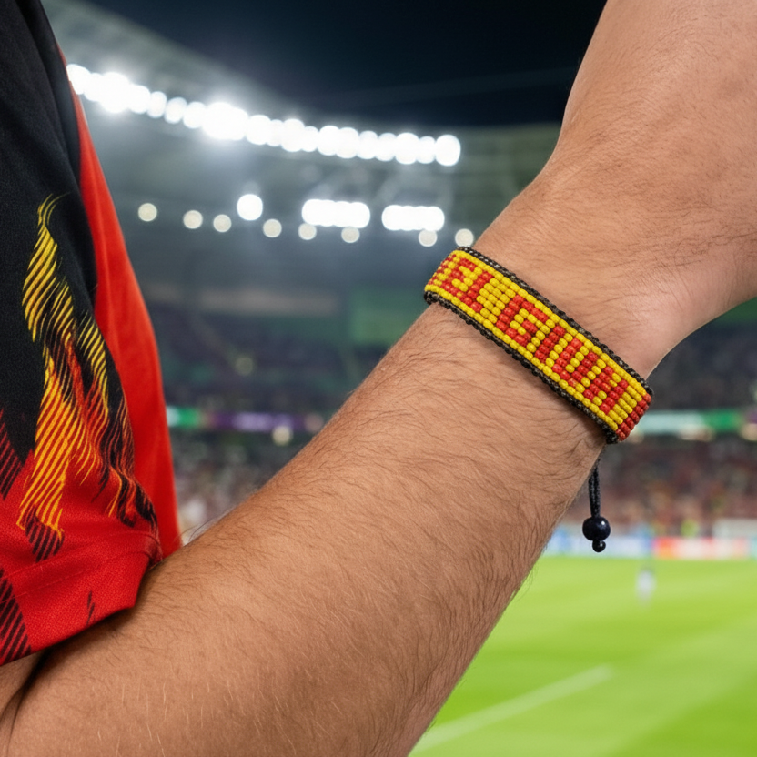 WM 2026 Belgien Perlenarmband mit Flagge – Handgefertigt & Verstellbar