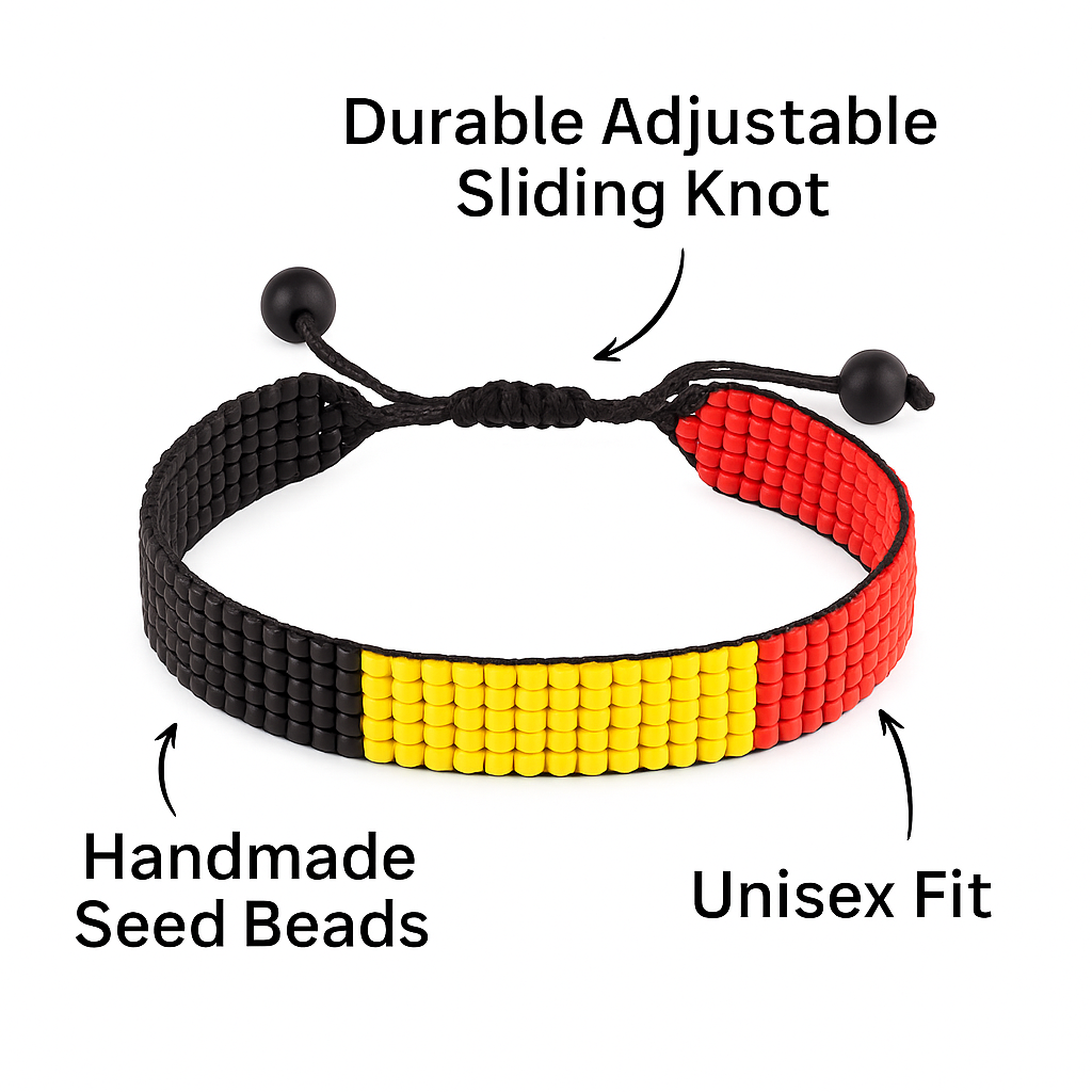 Belgium Flag Bracelet: Handmade Bracelet, Adjustable Beaded String
