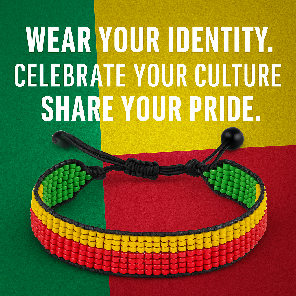 Benin Flag Bracelet: Handmade Bracelet, with Adjustable Beaded String.