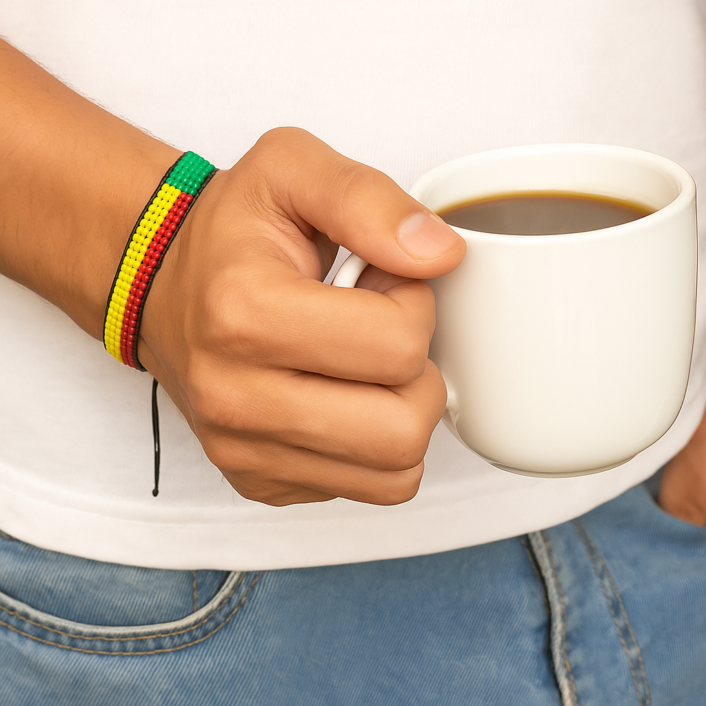 Benin Flag Bracelet: Handmade Bracelet, with Adjustable Beaded String.