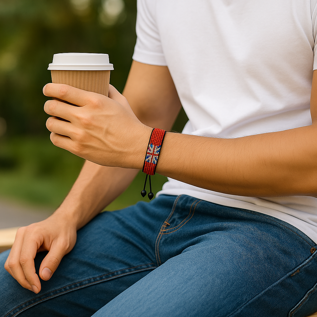 Bermuda Flag Bracelet:  Handmade, Adjustable Beaded Wristband