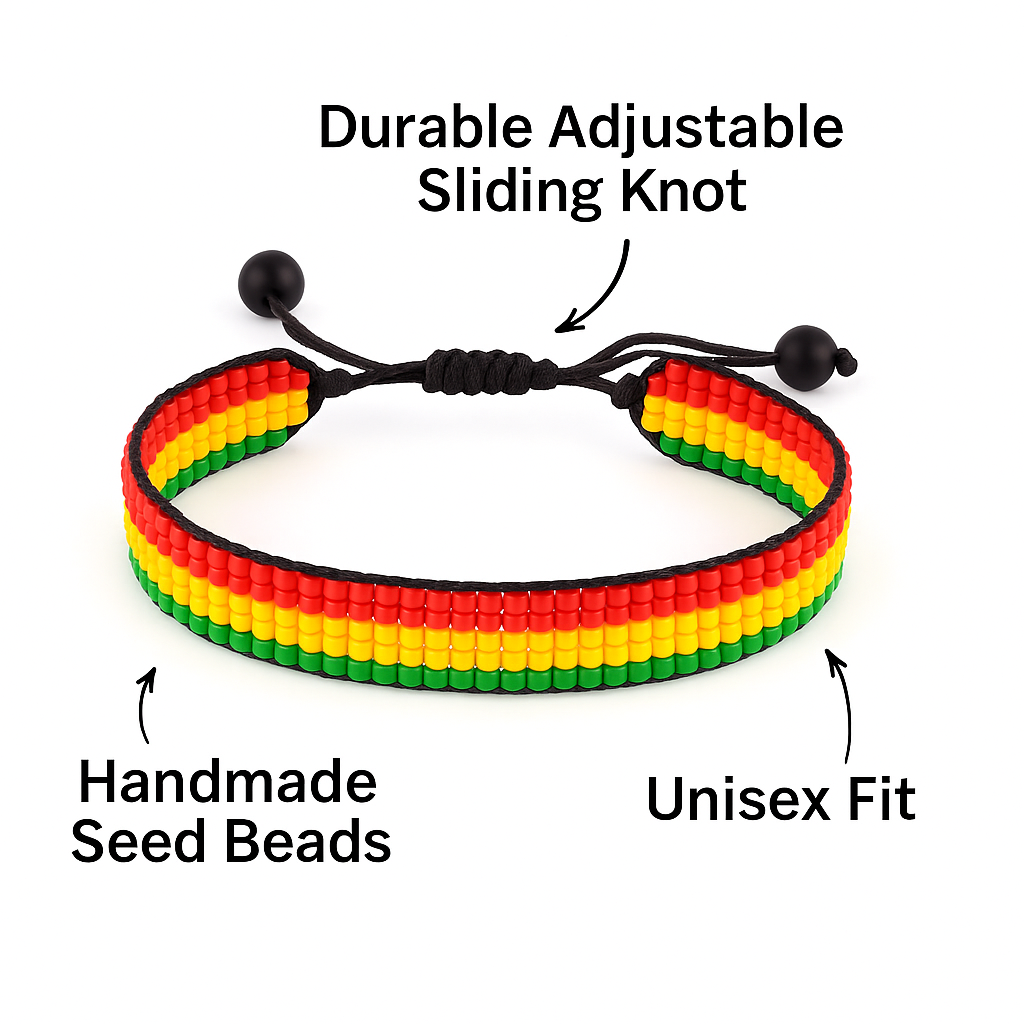 Bolivia Flag Bracelet: Handmade Bracelet, Adjustable Beaded String with Patriotic Design