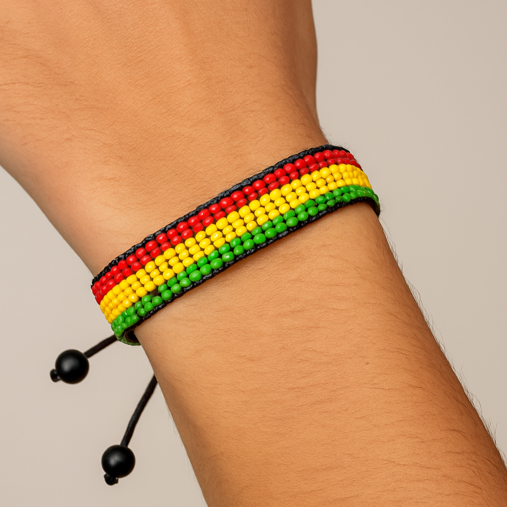 Bolivia Flag Bracelet: Handmade Bracelet, Adjustable Beaded String with Patriotic Design