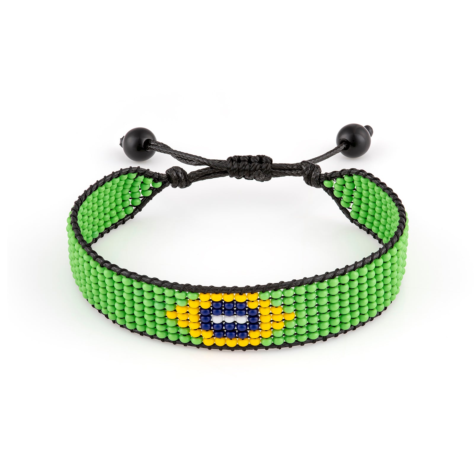 Brazil Flag Bracelet: Handmade Bracelet, Adjustable Beaded Boho-Style Rope Bracelet with Patriotic Design