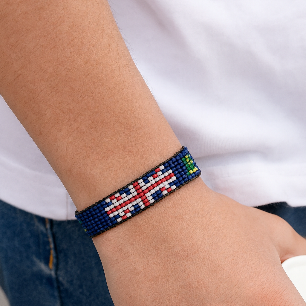 British Virgin Islands Flag Bracelet: Handmade, Adjustable Beaded String Wristband