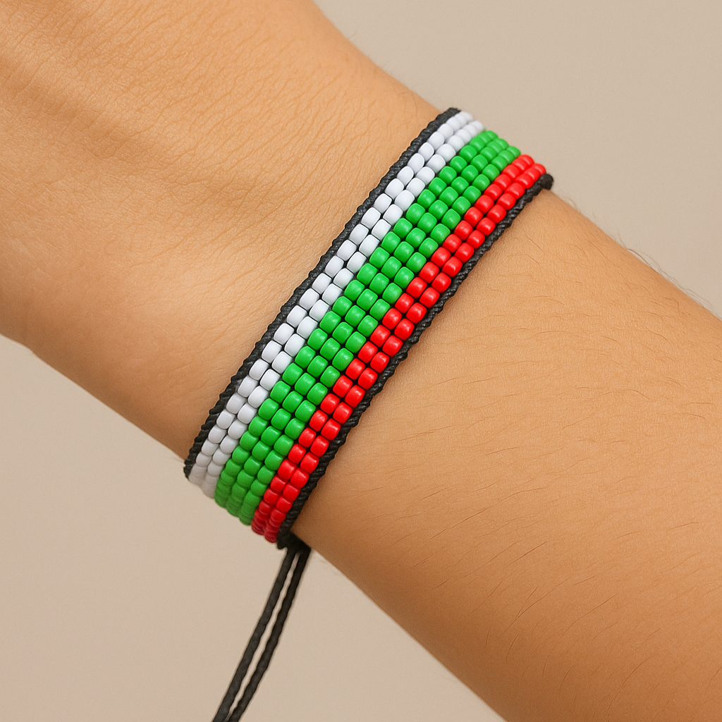 Bulgaria Flag Bracelet:  Handmade, Adjustable Beaded String Wristband