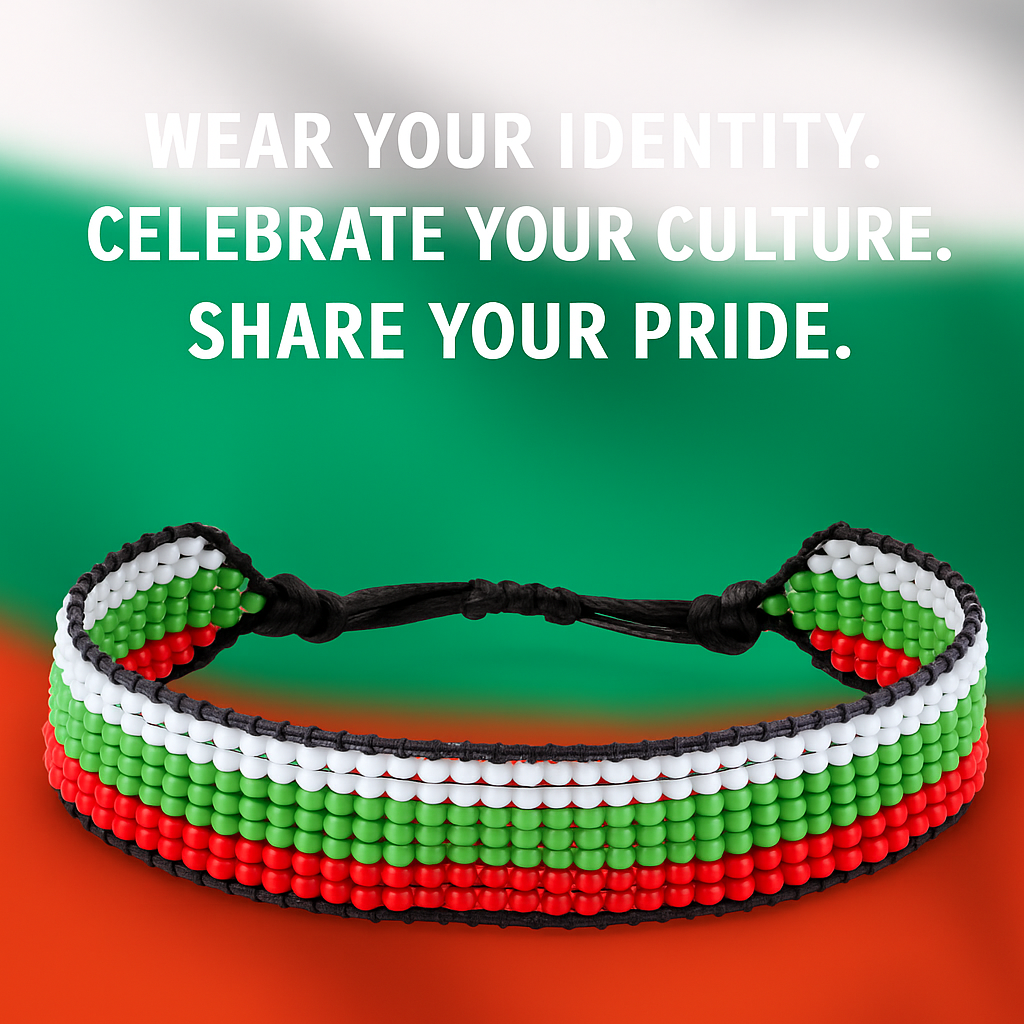 Bulgaria Flag Bracelet:  Handmade, Adjustable Beaded String Wristband
