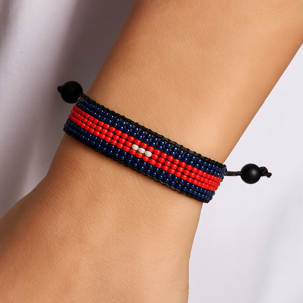 Cambodia Flag Bracelet: Handmade, Adjustable Beaded String Wristband