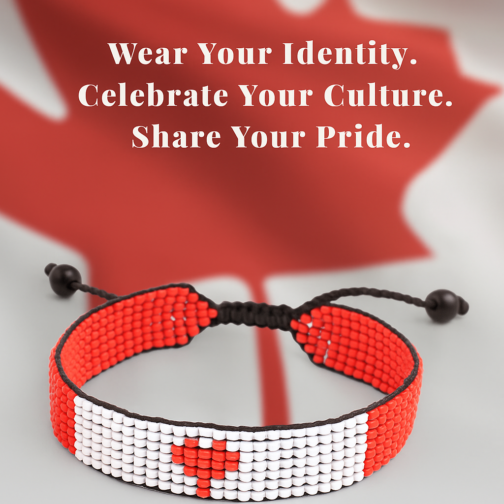 Canada Flag bracelet: Handmade, Adjustable Beaded String Wristband