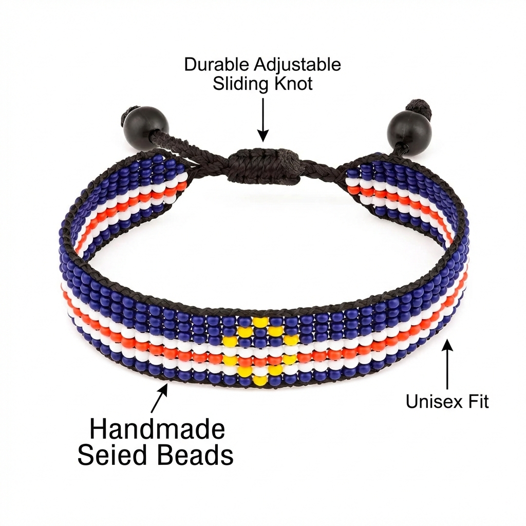 Cape Verde Flag Bracelet: Handmade, Adjustable Beaded Wristband