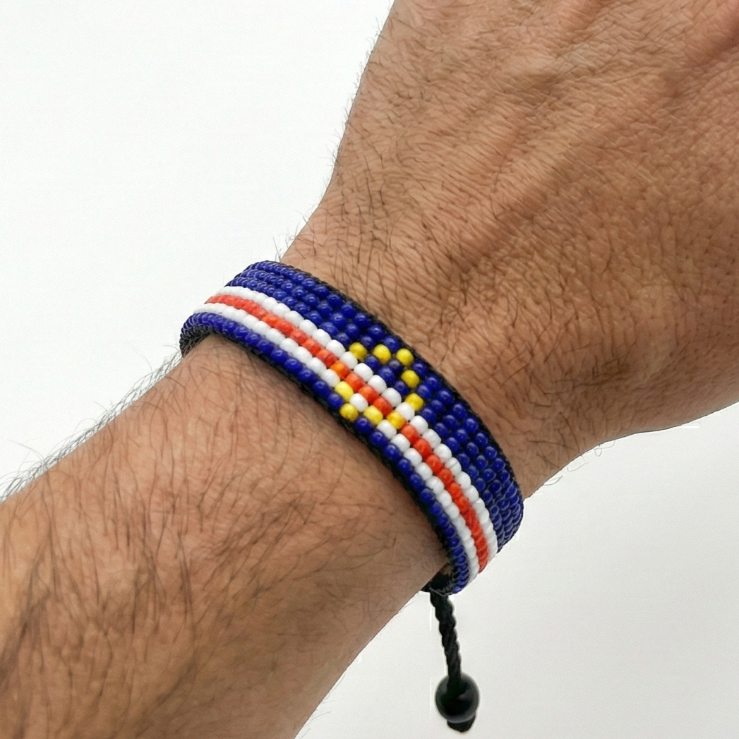 Cape Verde Flag Bracelet: Handmade, Adjustable Beaded Wristband
